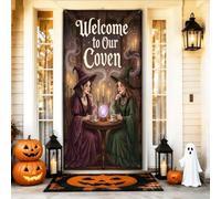 Housses de porte décoratives de sorcières, boules de cristal mystiques gothiques, bougies d'Halloween violettes avec corde pour porte d'entrée, décoration d'intérieur et d'extérieur, 91,4 x 183 cm