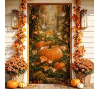 Housses de porte décoratives en forme de citrouilles d'automne 91,4 x 182,9 | Papillons, panneau de porte d'entrée, fleurs de gloire du matin, paysage forestier, thème récolte, décoration de porche
