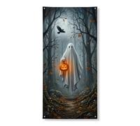 Housses de porte décoratives fantômes, citrouilles sombres et corbeaux d'Halloween avec corde, bannière de porte d'entrée, décoration d'intérieur pour porche, mur, intérieur et extérieur, 91,4 x 183