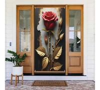 Housses de porte décoratives - Impression or rose rouge n° 200 Bannières de porte pour avant, automne et hiver - Toile de fond à suspendre pour extérieur et intérieur - Fournitures de décoration