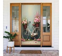 Housses de porte décoratives - Impression vélo rose n° 955 Bannières de porte pour avant, printemps été - Toile de fond à suspendre pour extérieur et intérieur - Fournitures de décoration murale pour