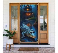 Housses de porte décoratives - Imprimé alligator bleu layette n° 8 - Bannières de porte pour avant, automne et hiver - Toile de fond à suspendre pour extérieur et intérieur - Fournitures de décoration