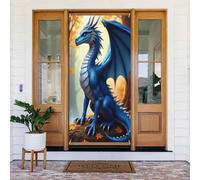 Housses de porte décoratives - Imprimé dragon bleu cool n° 243 - Bannières de porte pour avant, automne et hiver - Toile de fond à suspendre pour extérieur et intérieur - Fournitures de décoration
