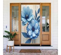 Housses de porte décoratives - Imprimé floral bleu n° 155 Bannières de porte pour avant, automne et hiver - Toile de fond à suspendre pour extérieur et intérieur - Fournitures de décoration murale