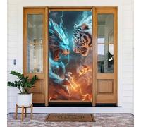 Housses de porte décoratives motif dragon bleu et tigre blanc - Bannière de porte intérieure et extérieure, décorations printemps/été/automne/hiver, Halloween, Noël