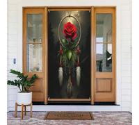 Housses de porte décoratives - Plume rose rouge imprimé No.385 Bannières de porte pour avant, automne et hiver - Toile de fond à suspendre pour extérieur et intérieur - Fournitures de décoration