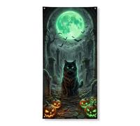 Housses de porte décoratives pour porte d'entrée en forme de chat et citrouilles gothiques effrayantes, lune effrayante, Halloween, noir avec corde, décoration d'intérieur pour porche, intérieur et