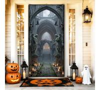 Housses de porte d'Halloween avec scène d'arche de cathédrale gothique 91,4 x 182,9 cm