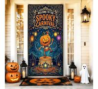 Housses de porte d'Halloween effrayantes sur le thème des citrouilles de | Thème de carnaval fantaisie, panneau de porte d'entrée, Jack-o-lanterne dansante, horizon nocturne dynamique, esthétique
