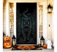 Housses de porte d'Halloween motif chat cybernétique 91,4 x 182,9 cm | Motif chat cybernétique, bannière de porte d'entrée, atmosphère sombre mystérieuse, design inspiré de la science-fiction
