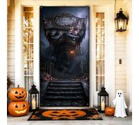 Housses de porte d'Halloween sur le thème gothique du carrousel hanté, 91,4 | Architecture gothique, bannière de porte d'entrée, atmosphère étrange, mystère vintage, esthétique vieillie