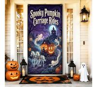 Housses de porte effrayantes citrouilles citation Halloween 91,4 x 183 cm | Chevaux squelettiques, bannière de porte d'entrée, silhouette de maison hantée, figurines fantômes lumineuses