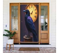 Housses de porte - Horloge classique imprimé corbeau n° 10 bannières de porte pour avant, automne et hiver - Toile de fond à suspendre pour extérieur et intérieur - Fournitures de décoration murale