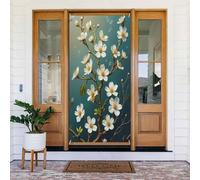 Housses de porte - Impression blanche botanique classique n° 93 - Bannières de porte pour façade, printemps et été - Toile de fond à suspendre pour extérieur et intérieur - Fournitures de décoration