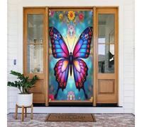 Housses de porte - Impression classique de papillons et fleurs n° 1011 - Bannières de porte pour façade, printemps et été - Toile de fond à suspendre pour extérieur et intérieur - Fournitures de