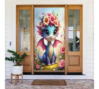 Housses de porte - Impression colorée de dragon et fleur n° 52 Bannières de porte pour avant, printemps et été, toile de fond à suspendre pour extérieur et intérieur - Fournitures de décoration murale