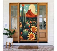 Housses de porte - Impression de cactus bleu sarcelle n° 39 pour le printemps et l'été, bannière de porte d'hiver et d'automne à suspendre pour intérieur et extérieur 1,8 x 0,9 m