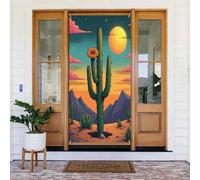 Housses de porte - Impression de cactus bleu sarcelle n° 44 - Bannières de porte pour avant, bannière d'hiver et d'automne à suspendre pour extérieur et intérieur - Fournitures de décoration murale