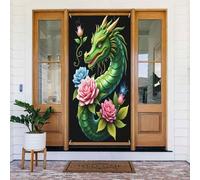 Housses de porte - Impression de fleurs vertes dragons n° 357 - Bannières de porte pour avant, printemps et été - Toile de fond à suspendre pour extérieur et intérieur - Fournitures de décoration