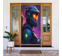 Housses de porte - Impression du soldat Cyberpunk du futur n°7 - Bannières de porte d'automne et d'hiver pour l'avant, bannière de couverture de panneau de printemps et d'été à suspendre pour