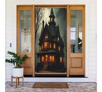 Housses de porte - Impression réaliste de manoir n° 13 Bannières de porte pour avant, automne et hiver - Toile de fond à suspendre pour extérieur et intérieur - Fournitures de décoration murale pour