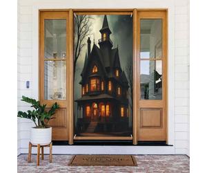 Housses de porte - Impression réaliste de manoir n° 13 Bannières de porte pour avant, automne et hiver - Toile de fond à suspendre pour extérieur et intérieur - Fournitures de décoration murale pour