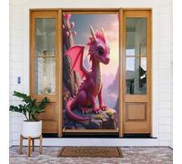 Housses de porte - Imprimé dragon rose mignon n° 51 Bannières de porte pour avant, automne et hiver - Toile de fond à suspendre pour extérieur et intérieur - Fournitures de décoration murale pour