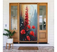 Housses de porte - Imprimé fleur de coquelicot rouge n° 6 bannières de porte pour devant, printemps été - Toile de fond à suspendre pour extérieur et intérieur - Fournitures de décoration murale pour