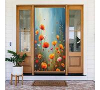 Housses de porte - Imprimé floral abstrait de coquelicot n° 3 Bannières de porte pour devant, printemps été - Toile de fond à suspendre pour extérieur et intérieur - Fournitures de décoration murale