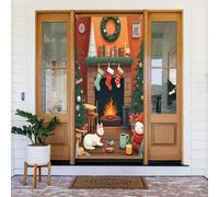 Housses de porte - Joli imprimé de cheminée de dessin animé n° 4 bannières de porte pour devant, printemps et été, toile de fond à suspendre pour extérieur et intérieur, réveillon mural, fournitures