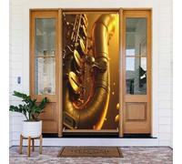 Housses de porte - Printemps été cool saxophone classique imprimé doré n° 12 bannières de porte pour avant, panneau d'hiver et d'automne à suspendre pour extérieur et intérieur, fournitures de