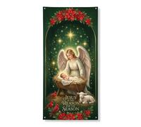 Housses de porte religieuses avec citation d'ange religieux de Noël, 91,4 x | Scène religieuse, toile de fond de porte d'entrée, accents floraux poinsettia, détails d'oiseau cardinal