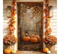 Housses de porte rustiques de citrouilles de récolte d'automne 91,4 x 182,9 | Scène de forêt rustique, bannière de porte d'entrée, feuilles d'automne vibrantes, thème récolte, couvre-porte facile à