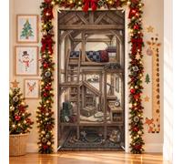 Housses de porte rustiques pour lit superposé Motif scène de Noël 91,4 x | Cadre en bois rustique, bannière de porche, literie superposée, architecture de cabine, profondeur intérieure