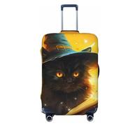 Housses de protection élastiques pour bagages de voyage avec chapeau de sorcière bleu d'Halloween, chat noir, housses élastiques pour bagages de 45 à 81 cm, noir, M