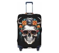 Housses de protection élastiques pour bagages de voyage - Motif crâne et corne de fleur - Pour bagages de 45 à 81 cm, noir, S