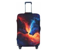 Housses de protection élastiques pour bagages de voyage, motif loup de feu rouge et bleu, 45,7 à 81,6 cm, noir, M