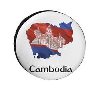Housses De Roue De Secours Fantaisie avec Motif Imprimé du Drapeau du Cambodge Protections Universelles Et Imperméables Personnalisées pour Pneus De Remorque Camping-Car SUV 17 Pouces