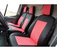 Housses de siège avant 2 + 1 conçues pour s'adapter à la Ford Transit Custom après 2015 petite cabine rouge en cuir écologique avec côté gauche