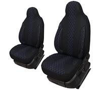 Housses de siège sur mesure pour sièges pilote conducteur et passager - Compatible avec camping-car, Fiat Ducato, Pössl, Knaus, Adria, Carthago, Pilote Laika WPL406 - Noir/coutures bleues