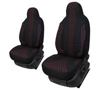 Housses de siège sur mesure pour sièges pilote conducteur et passager - Compatible avec camping-car, Fiat Ducato, Pössl, Knaus, Adria, Carthago, Pilote Laika WPL402 - Noir/coutures rouges