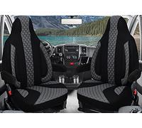 Housses de siège sur Mesure pour sièges Pilote conducteur et Passager - Compatible avec Camping-Car, Fiat Ducato, Pössl, Knaus, Adria, Carthago, Pilote Laika WPL401 - Noir/Gris