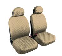 Housses de Siège Universel Voiture Avant Coton Beige + Couverture Appuie-Tête