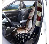 Housses de siège voiture à motif drapeau américain Protection sièges avant Taille universelle Lavables respirantes Imprimé sports balle Tissu en éponge Accessoires décoration intérieure pour voiture