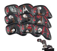 Housses de tête de club de golf - Ensemble de housses de tête de golf pour homme | 9 pièces brodées en forme de crâne - Accessoires de protection élégants pour homme pour protéger les fers et les bois
