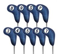 Housses de tête de Golf pour fers, Taille améliorée, magnétique, Jeu de 9 pièces, réversibles, pour gauchers et droitiers, en Cuir synthétique de Luxe, Housses de Clubs de Golf adaptées (Bleu)