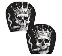 Housses de tête de voiture - Imprimé crâne gothique | Ensemble d'Halloween | Tissu polyester lavable à double face, ajustement universel élastique, design crâne gothique, adapté aux voitures, SUV