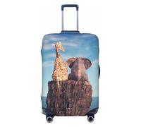Housses élastiques pour bagages de voyage avec motif éléphant et girafe assis sur un rocher admirant l'océan, housses de protection élastiques pour bagages de 45,7 à 81,6 cm, noir, L