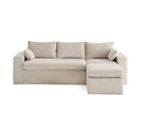 Housses en velours texturé pour canapé Calgary d'angle 3 places + 1 pouf - Beige