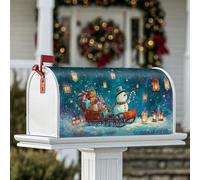 Housses magnétiques de boîte aux lettres avec motif bonhomme de neige, cadeaux festifs, Noël, décoration de jardin, terrasse, 53,3 x 64,9 cm, bleu
